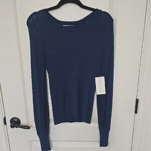 Design History Midnight Blue Lace Sleeve Sweater